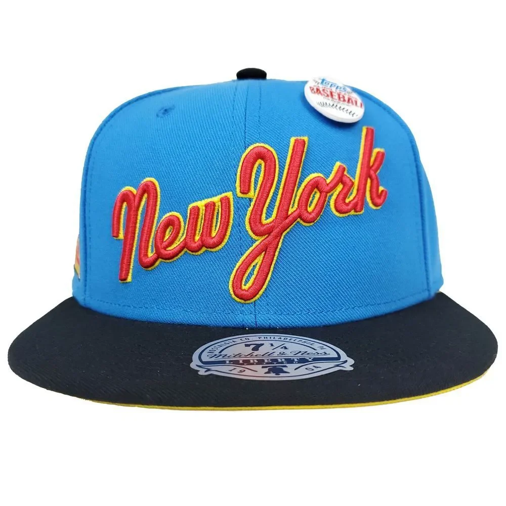NY Yankees Mitchell & Ness MLB Fitted 7 1/4 Flatbill Hat‎ Cap 3D Logo Blue NWT